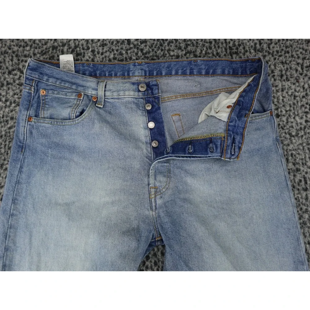 Levi's 501 Original Fit Jeans Mens 38x34 Light Blue Distressed Ripped 0501-3268